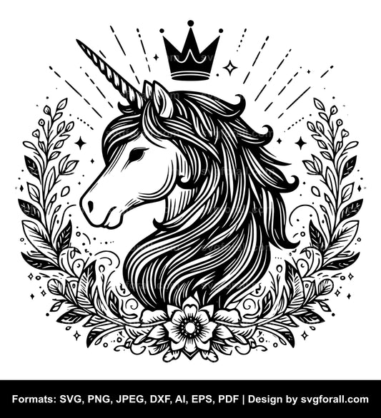 Unicorn With Crown SVG Vector