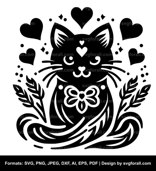 Valentine Cat Black SVG