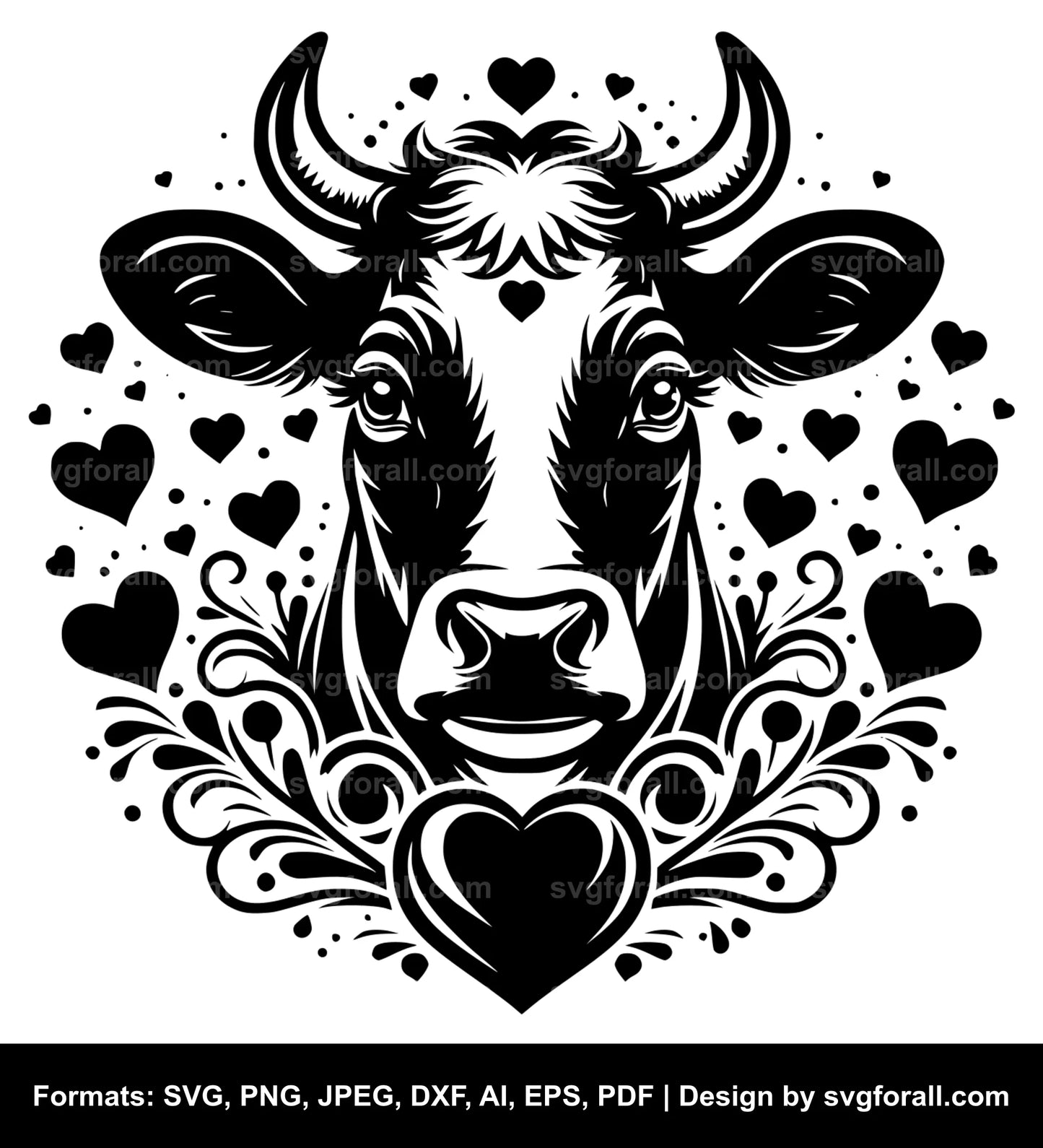 Valentines Cow Black SVG