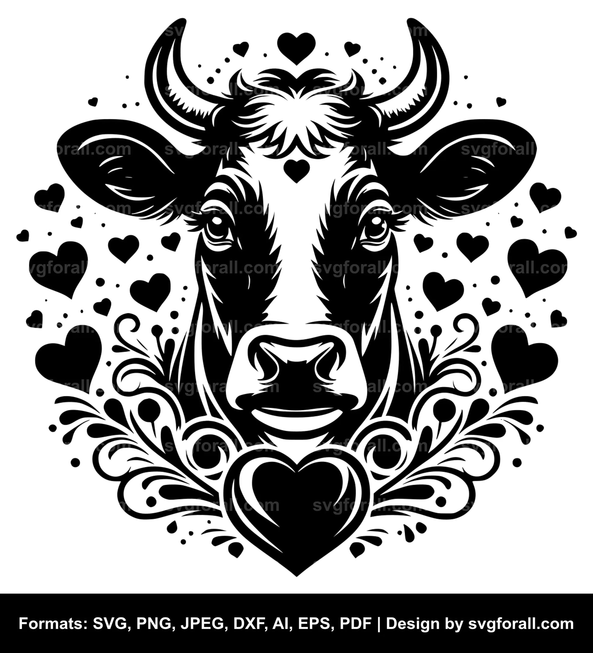 Valentines Cow Black SVG