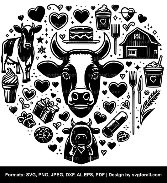 Valentines Cow SVG Vector