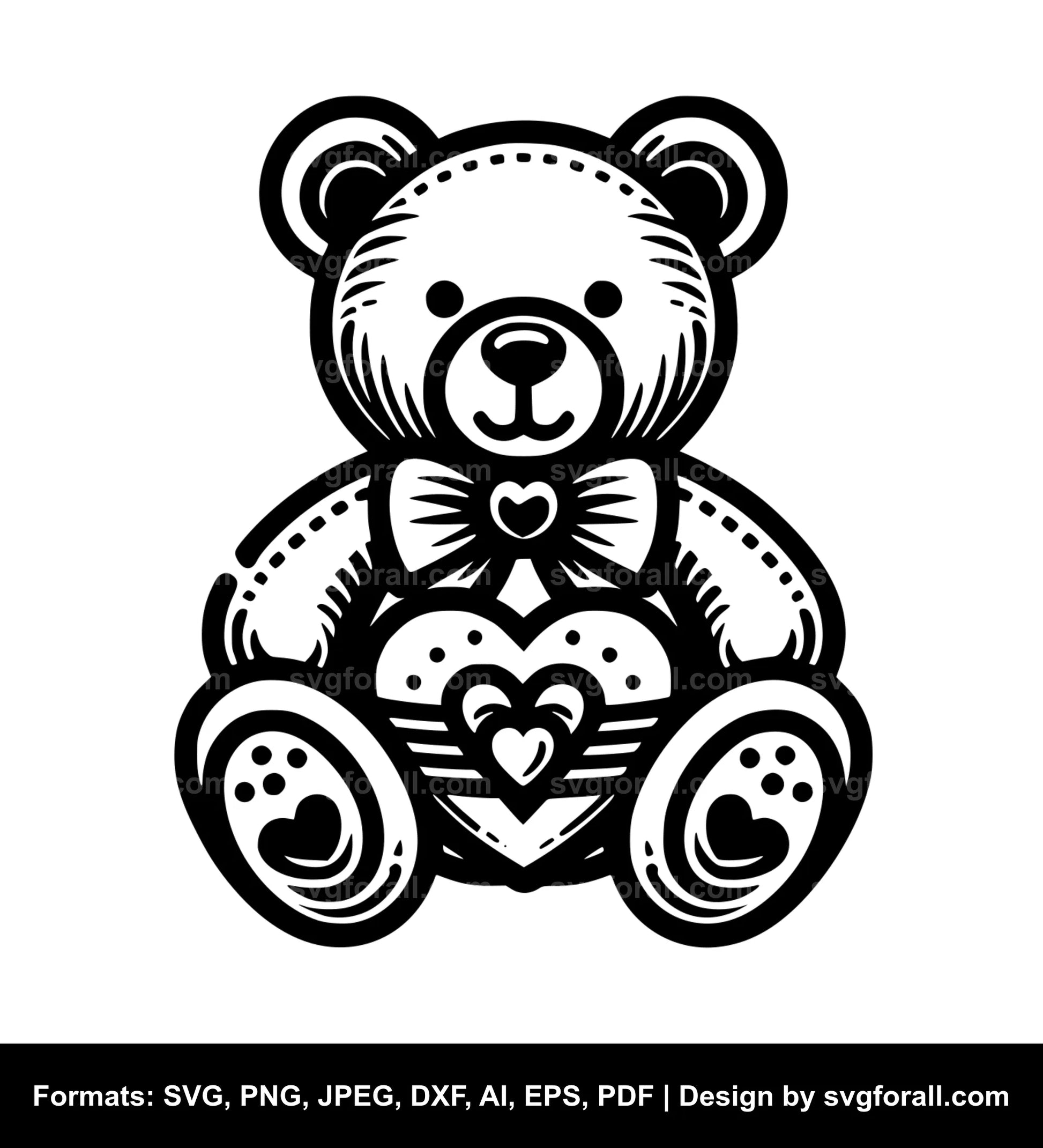 Valentines Teddy Bear Black SVG