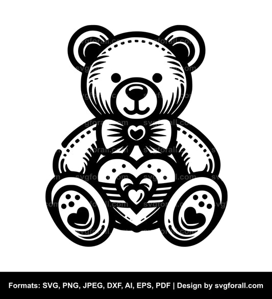 Valentines Teddy Bear Black SVG