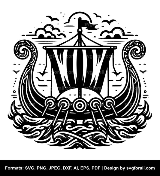 Viking Boat Black SVG