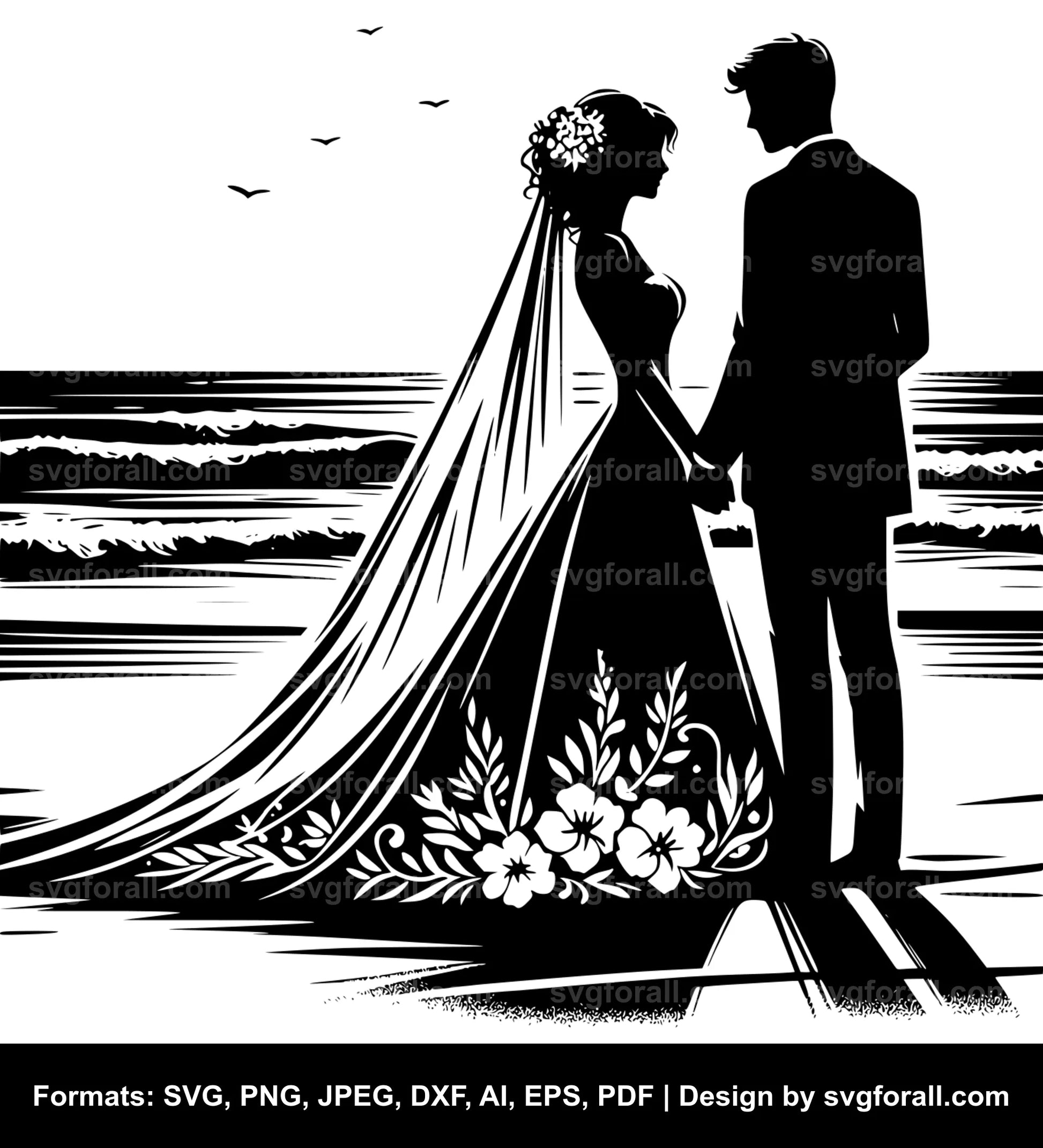 Wedding Couple Beach Black SVG