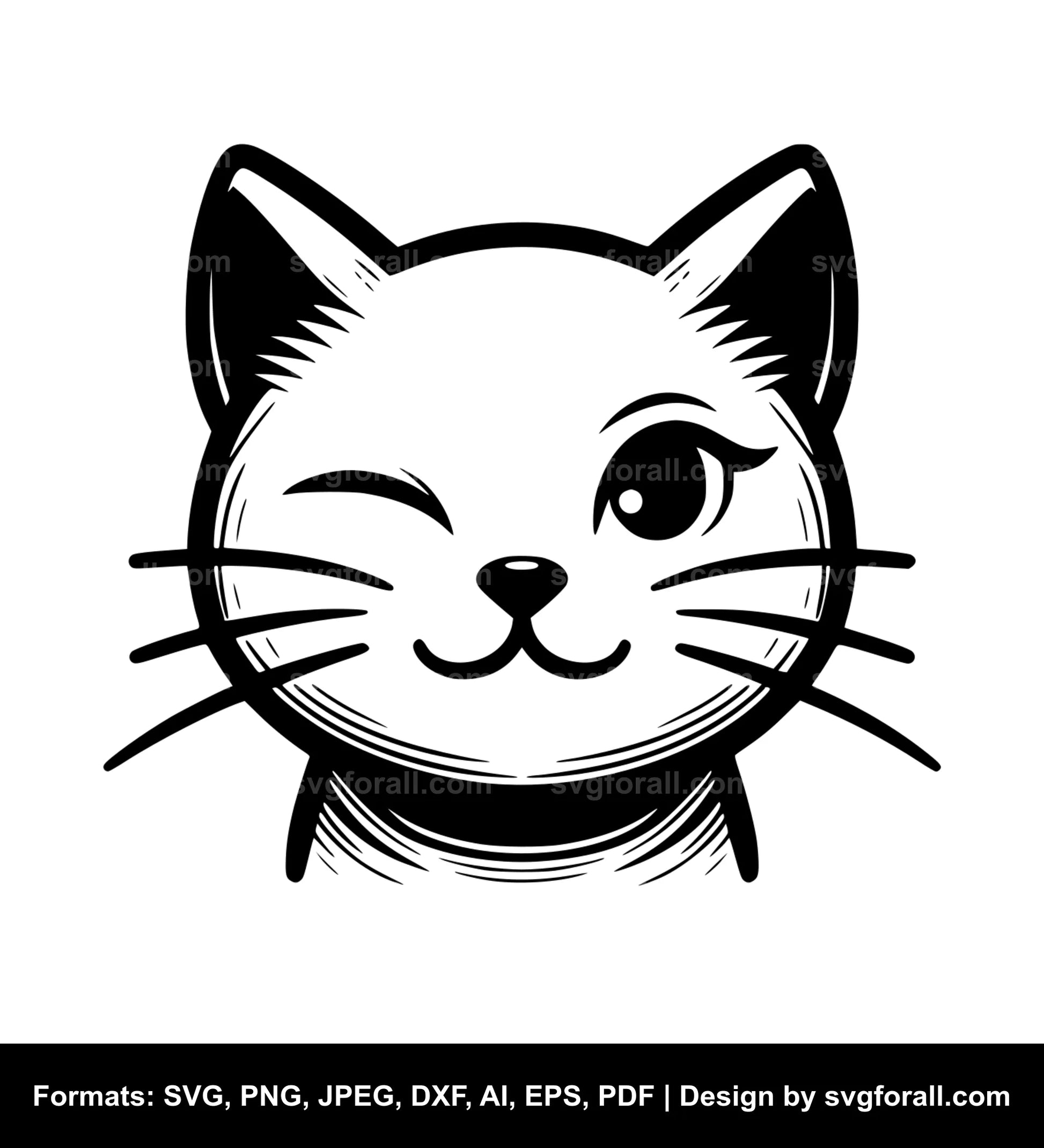 Winking Cat Black SVG