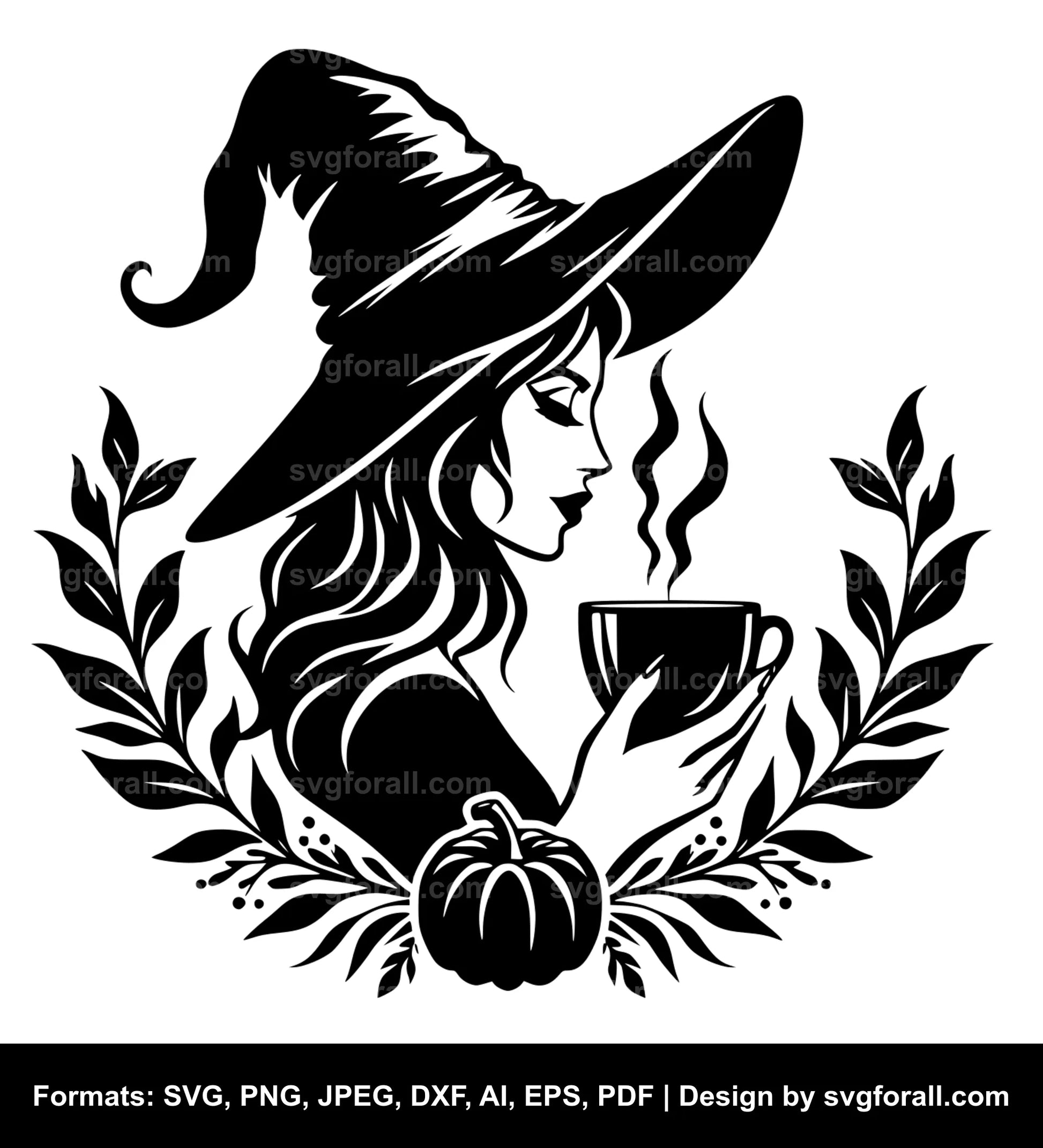 Witch Drinking Coffee Cricut SVG