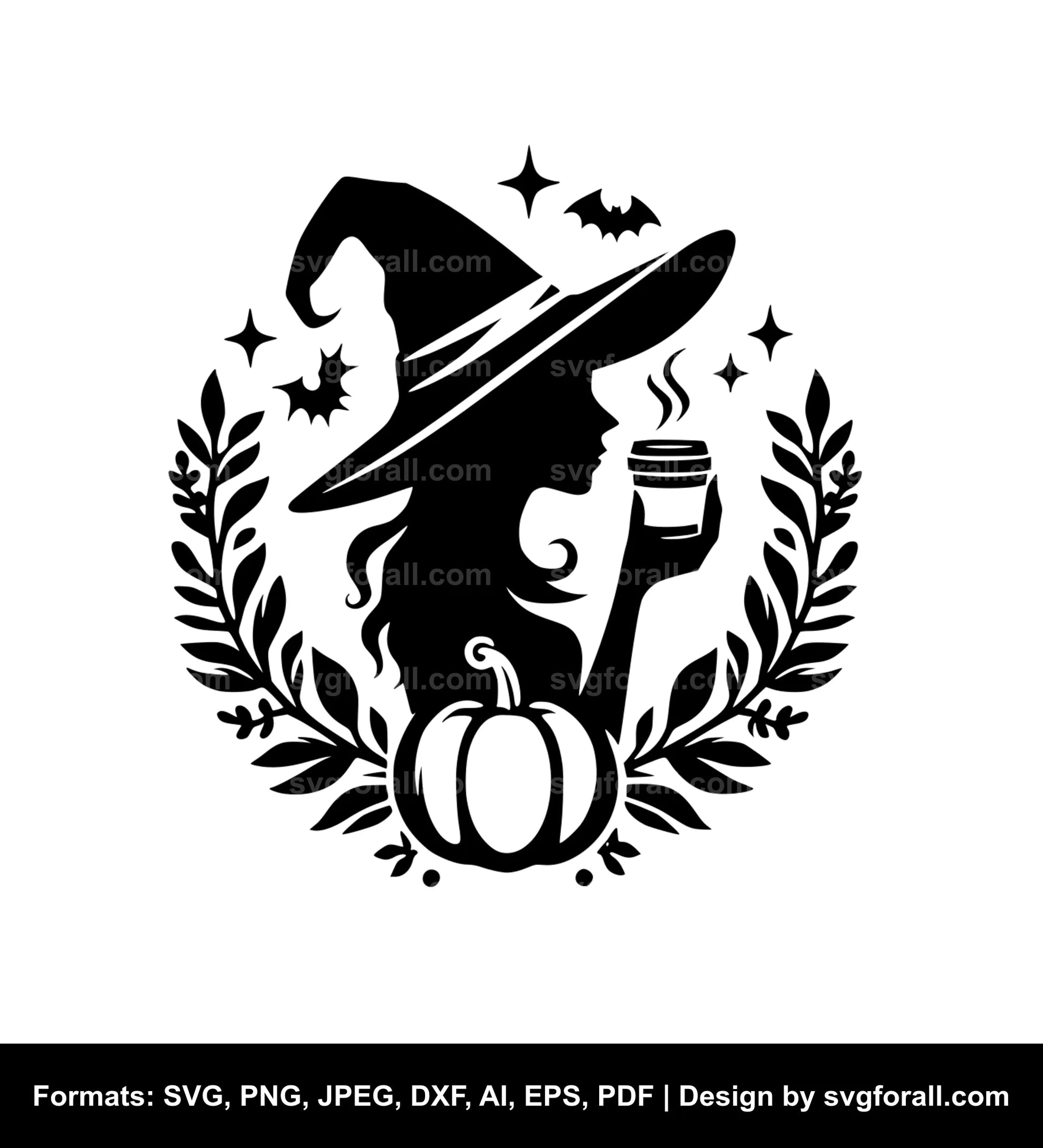 Witch Drinking Coffee SVG