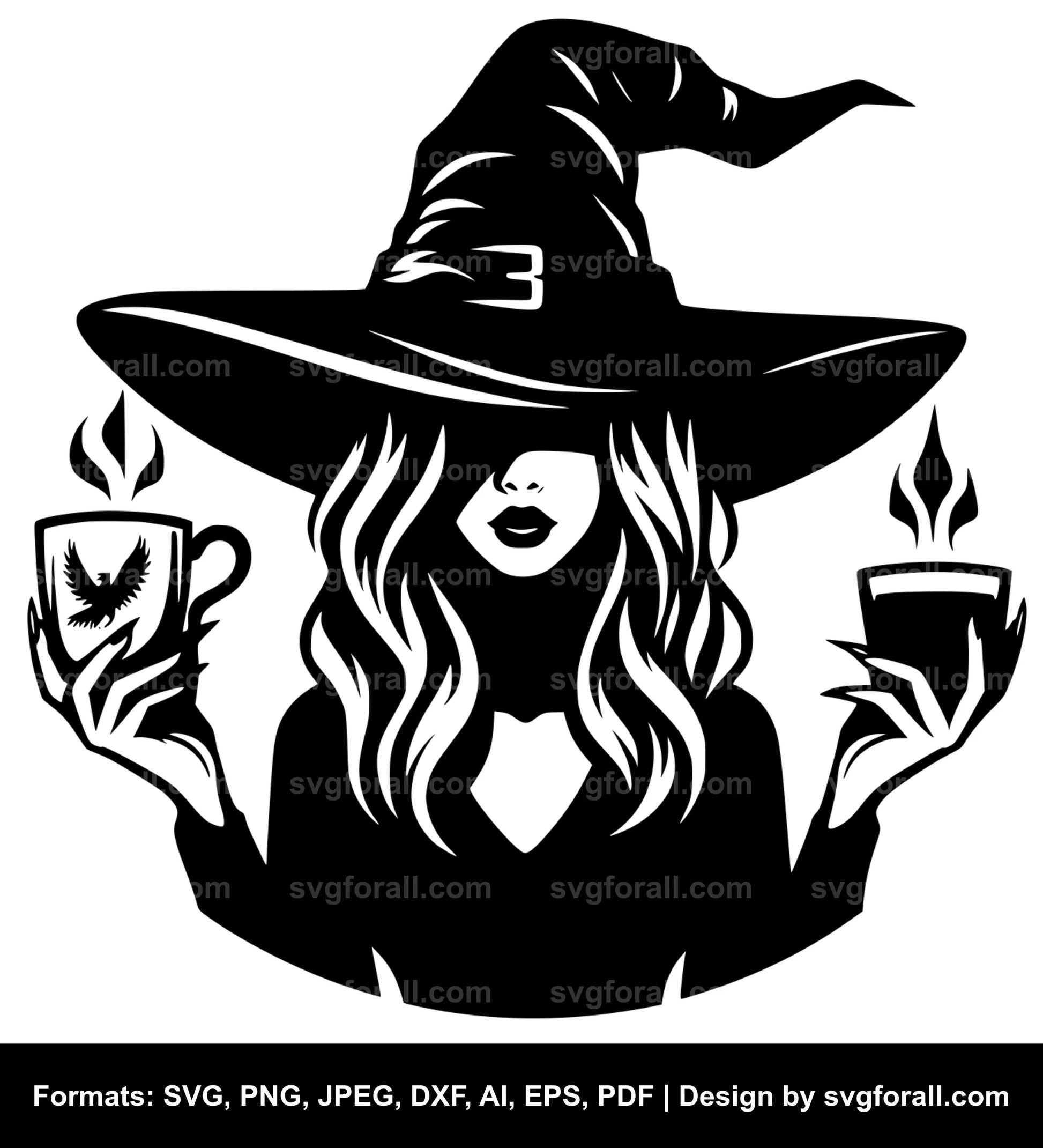 Witch Drinking Coffee SVG Design