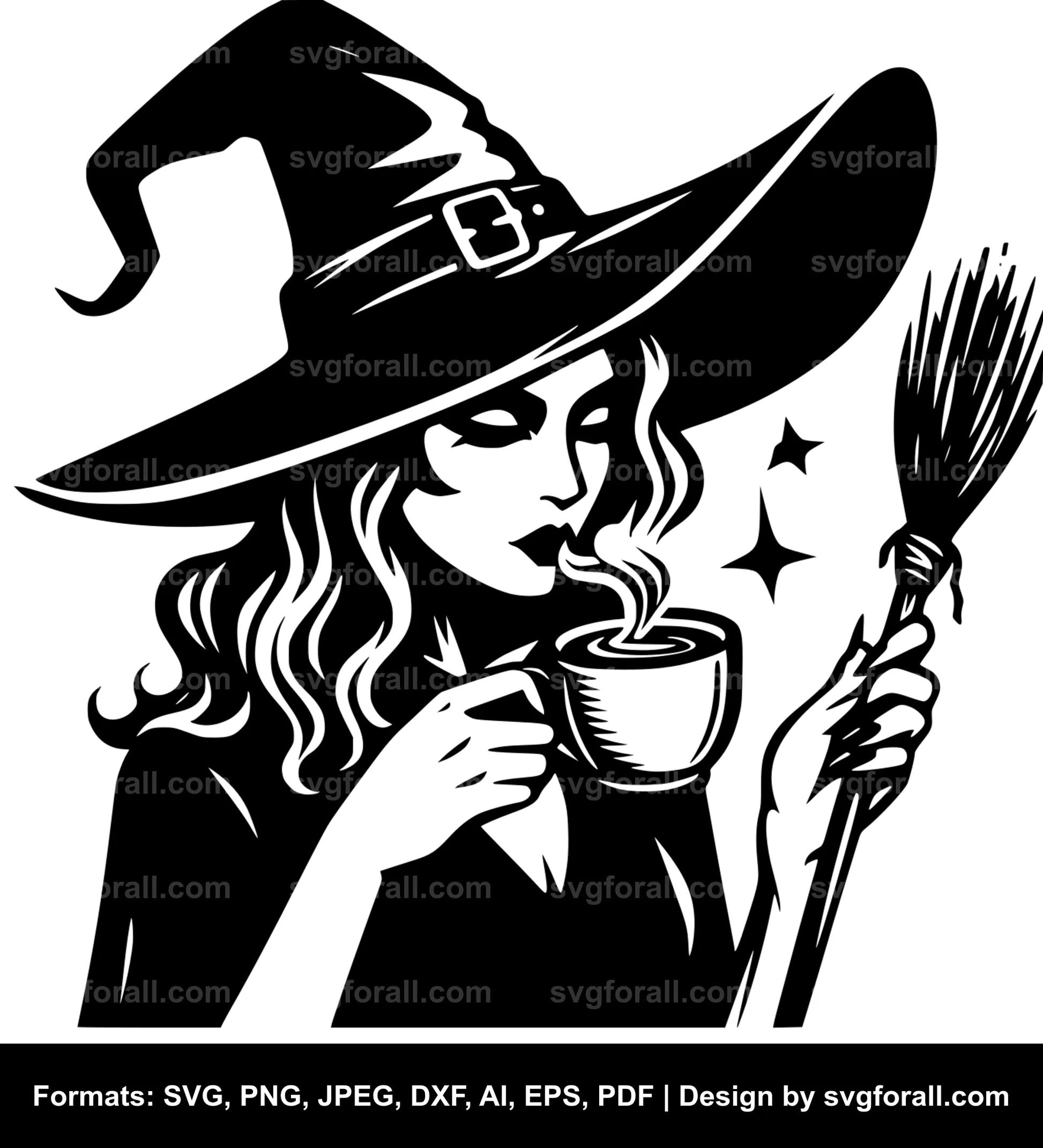 Witch Drinking Coffee SVG File