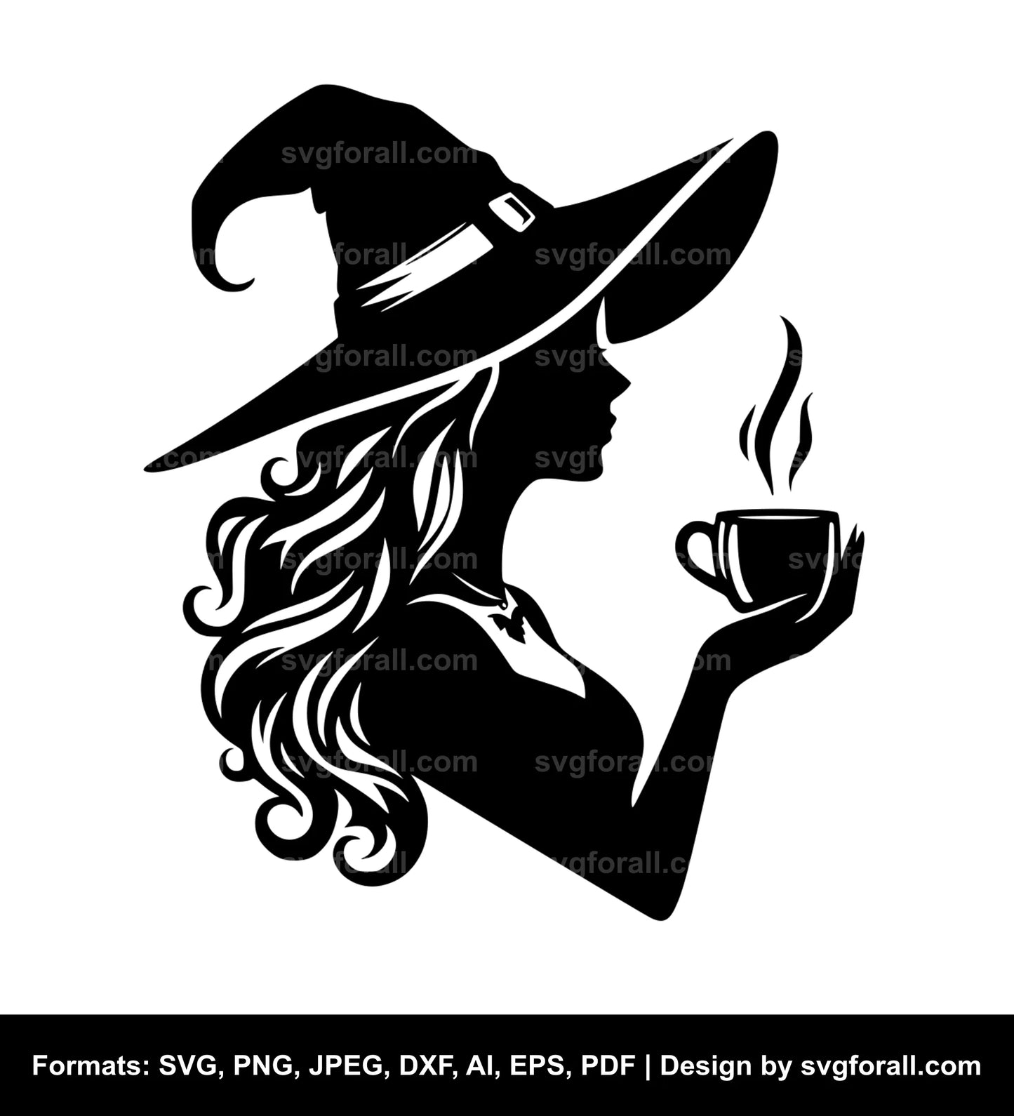 Witch Drinking Coffee SVG PNG