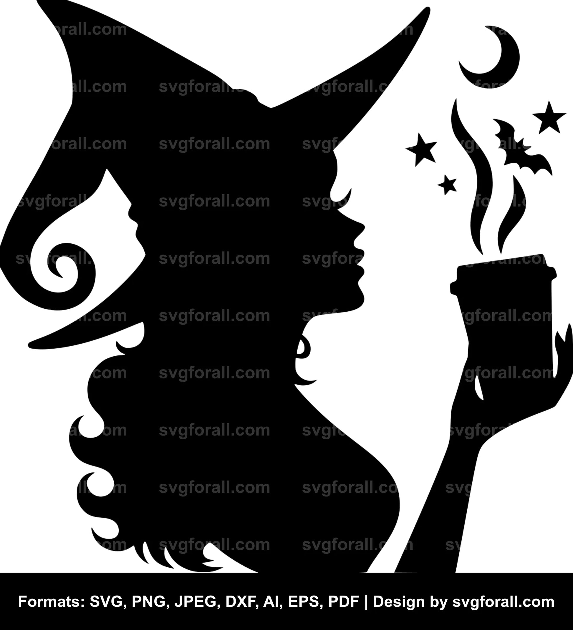 Witch Drinking Coffee Vector SVG