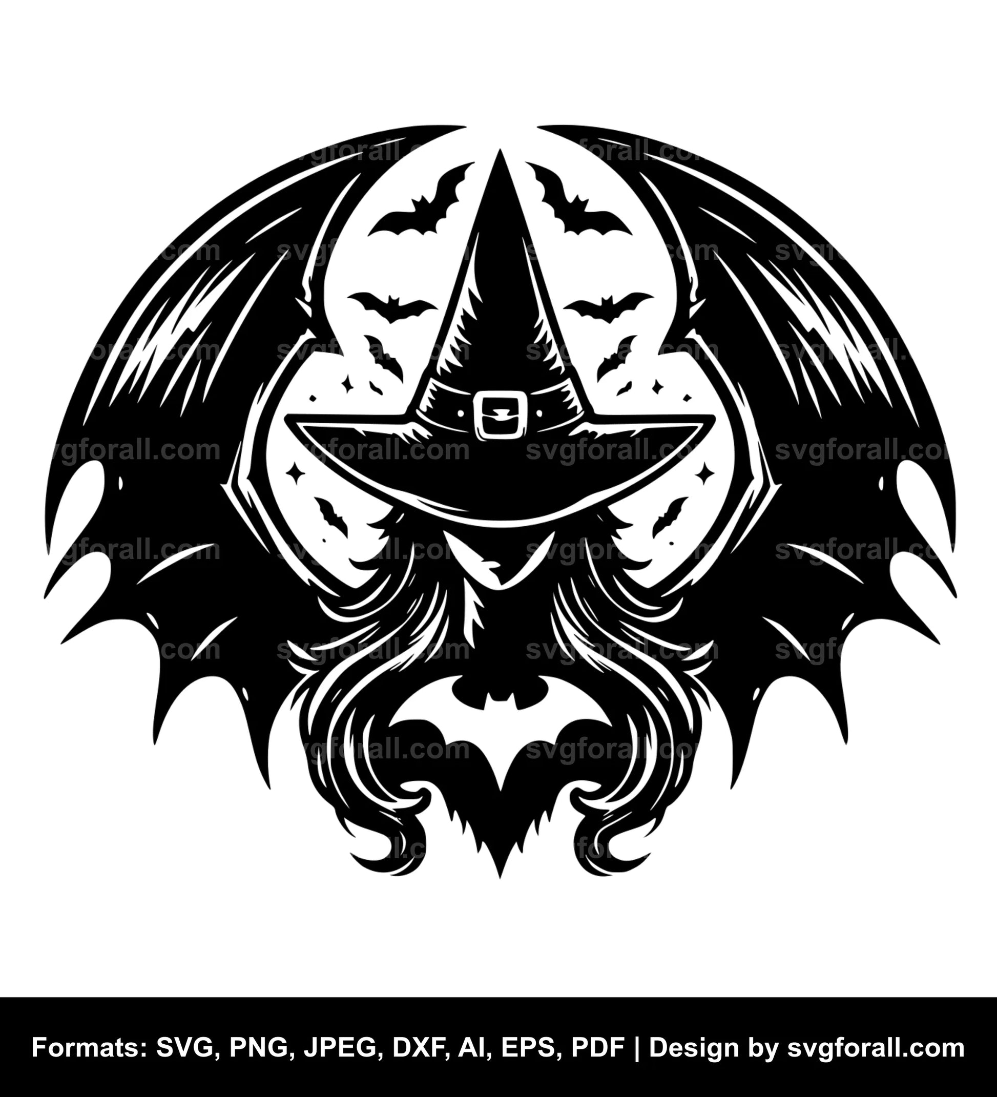 Witch With Bat Wings Black SVG