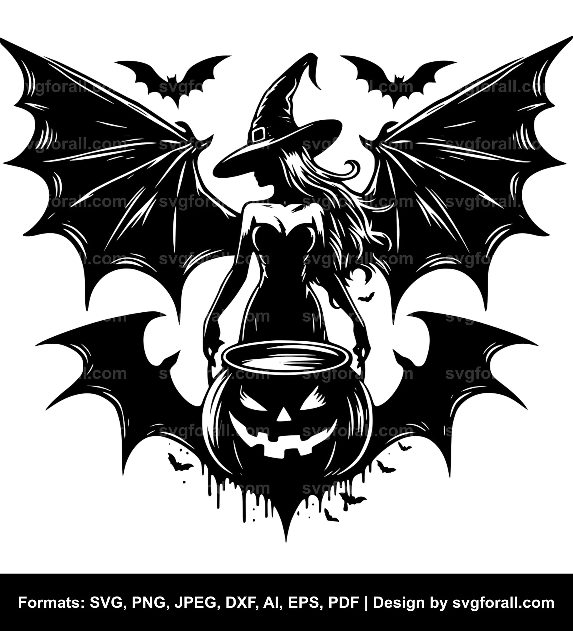 Witch With Bat Wings SVG