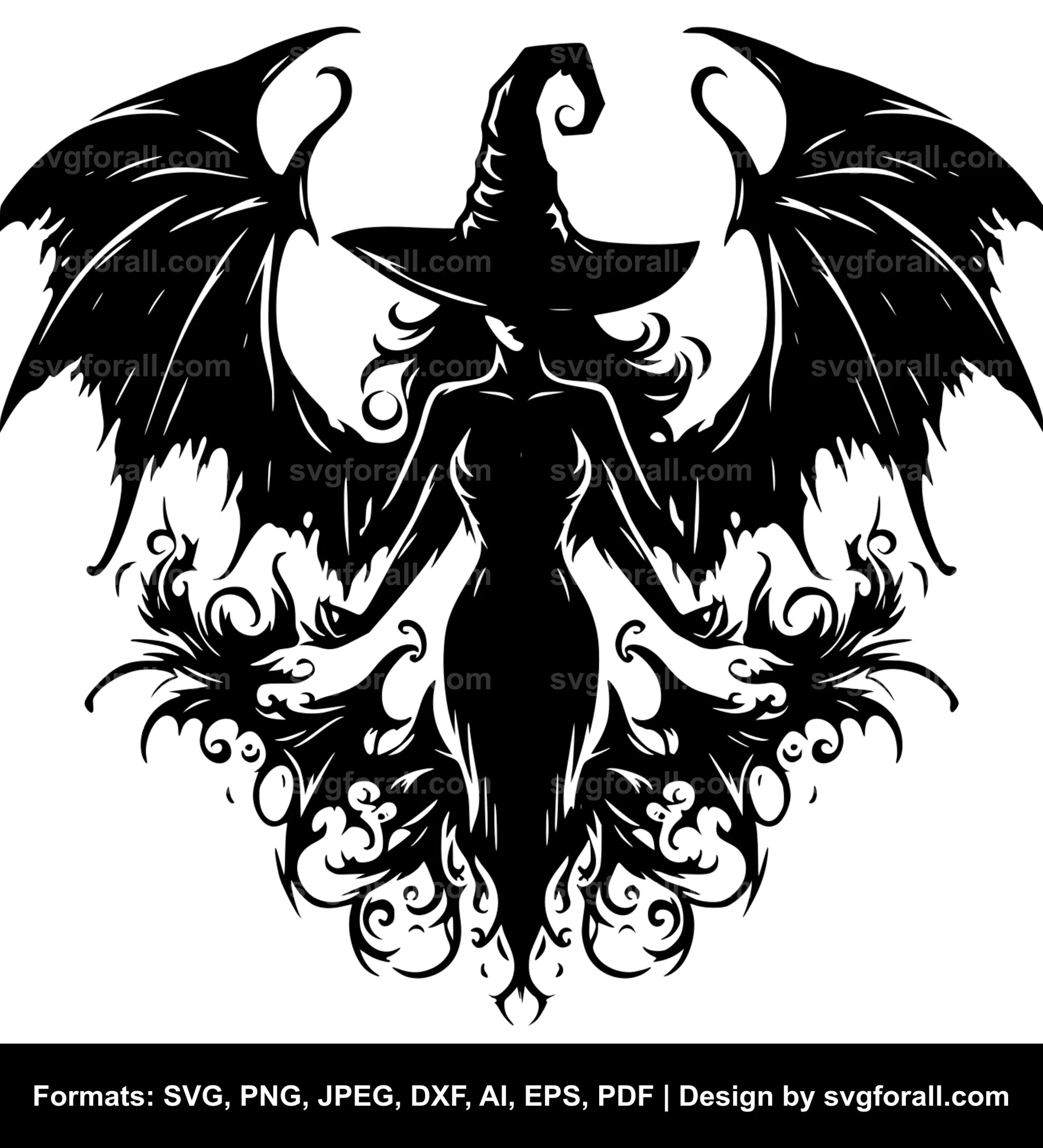 Witch With Bat Wings SVG Design