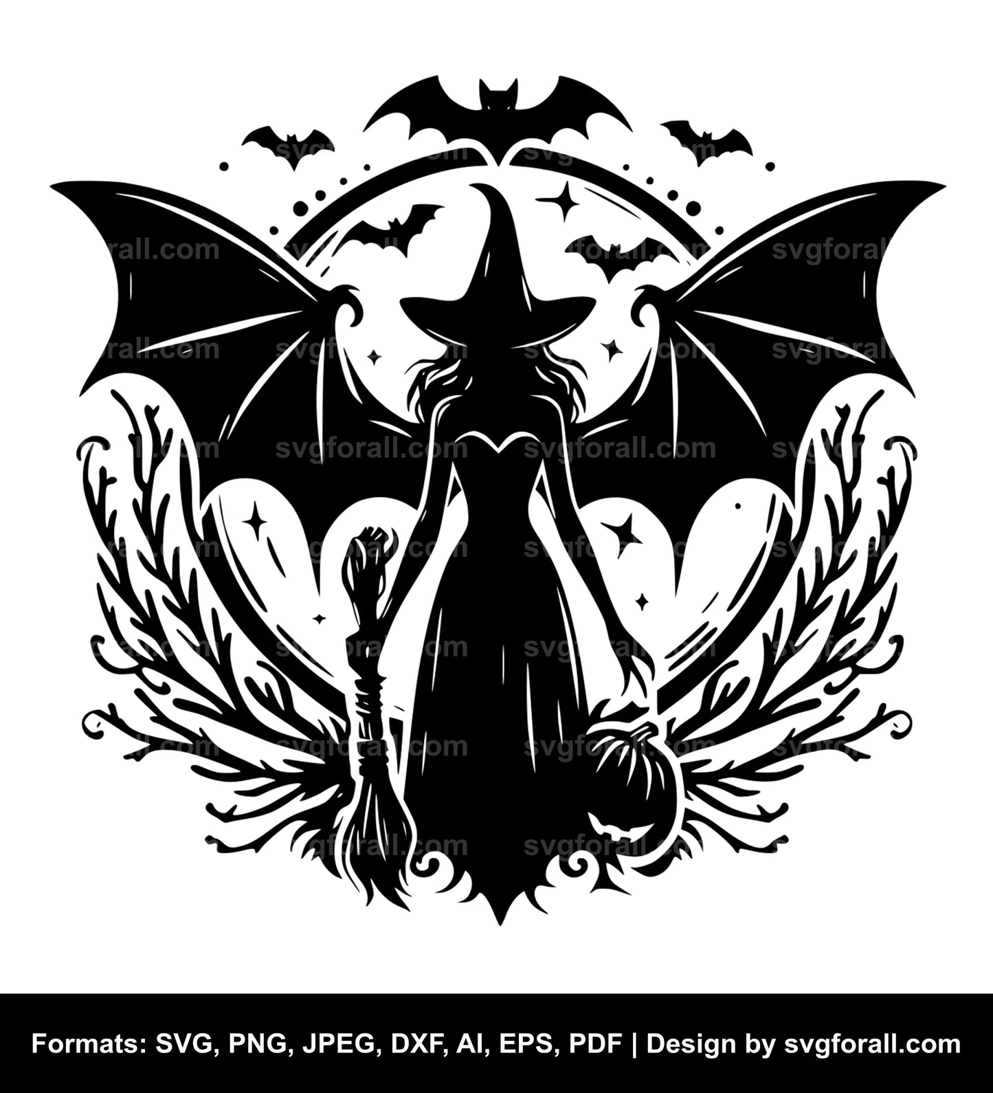 Witch With Bat Wings SVG File