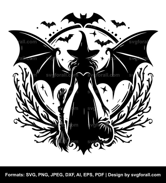 Witch With Bat Wings SVG File