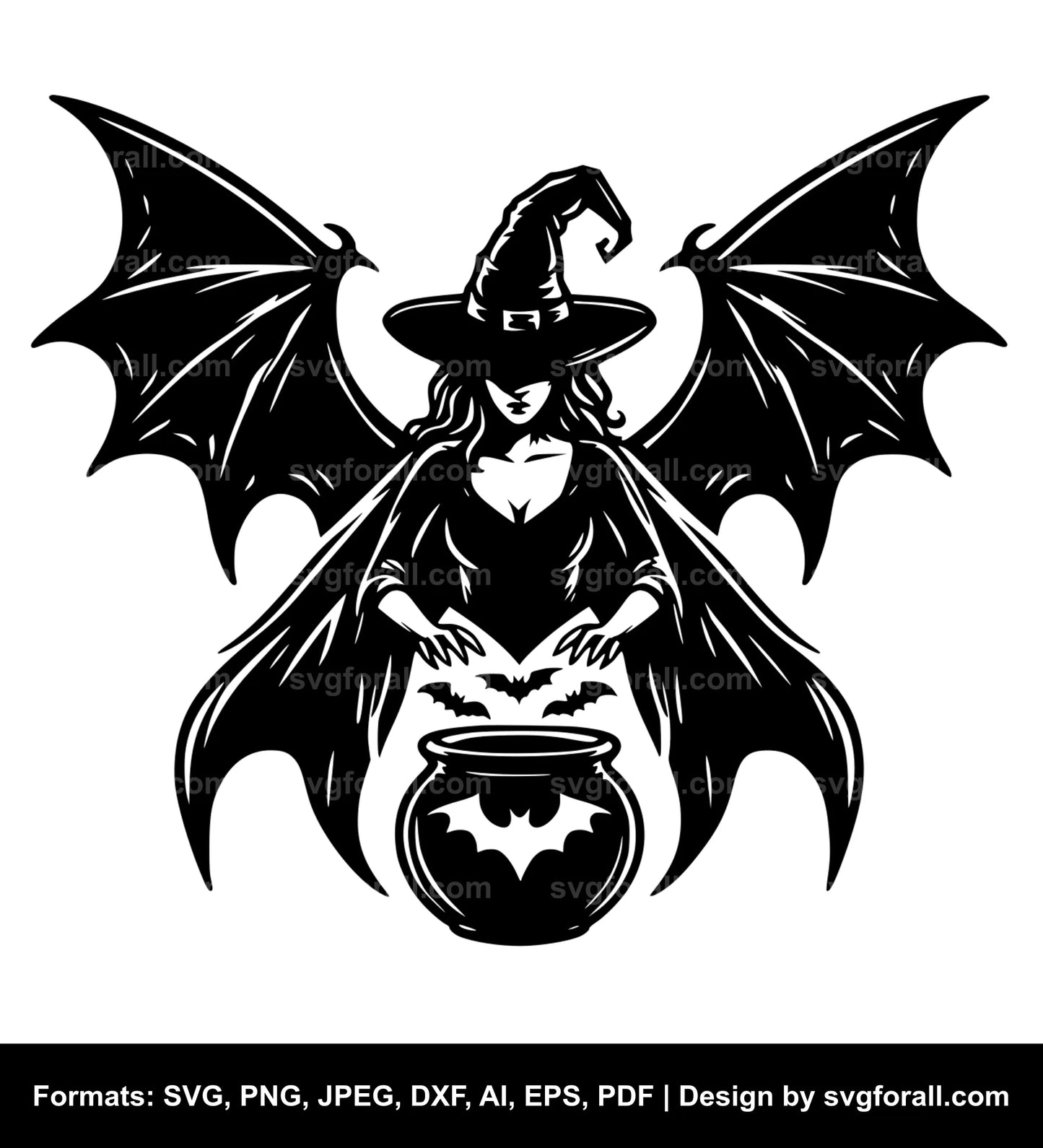 Witch With Bat Wings SVG PNG