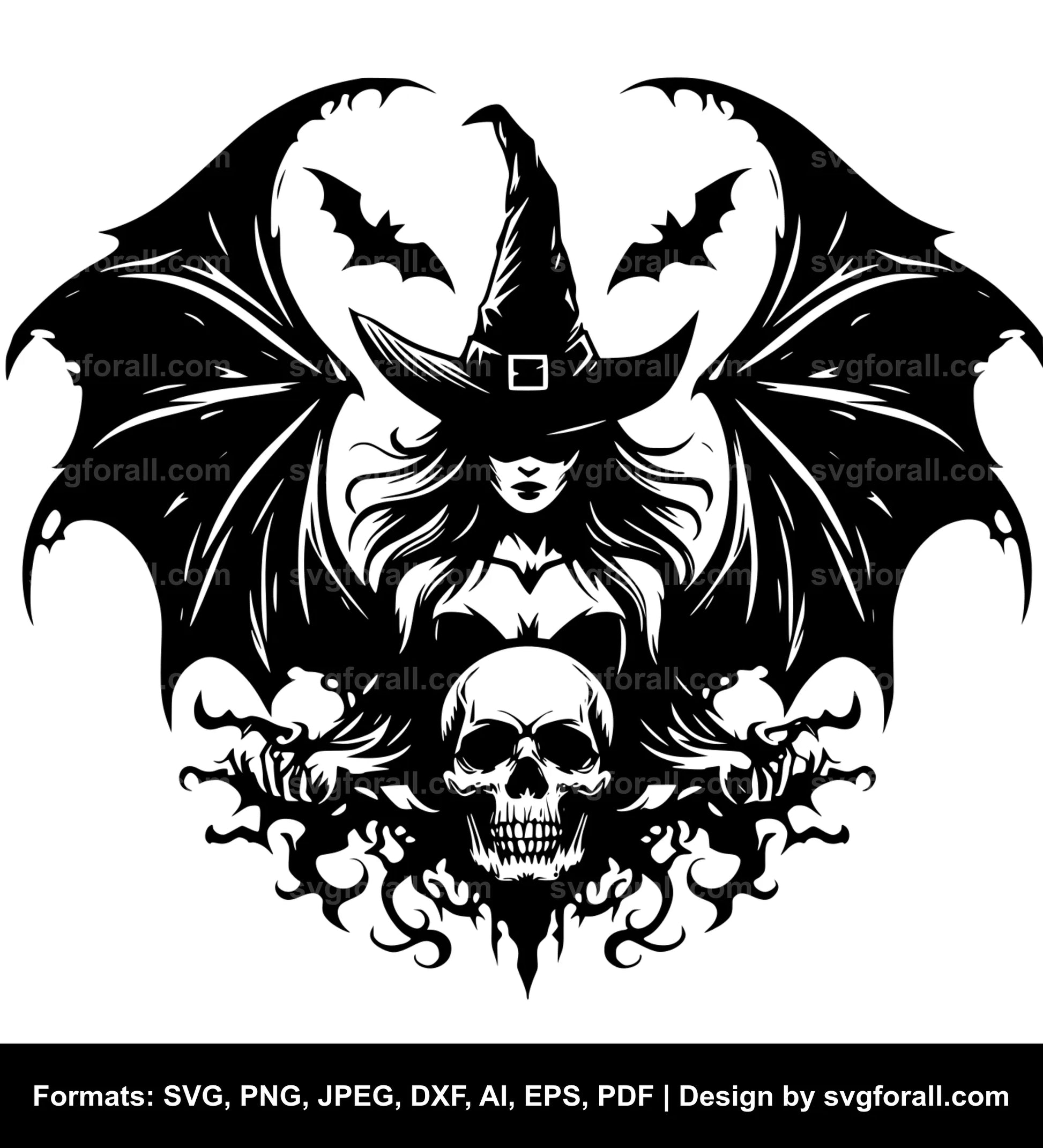 Witch With Bat Wings Vector SVG