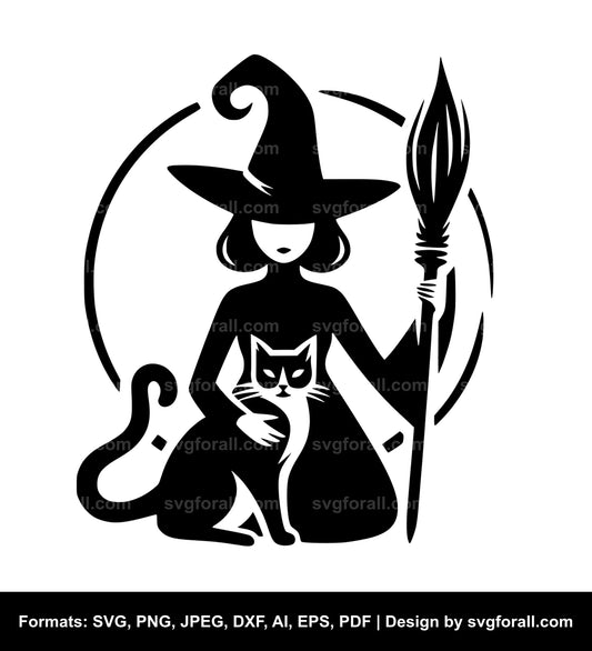 Witch With Cat Clipart SVG