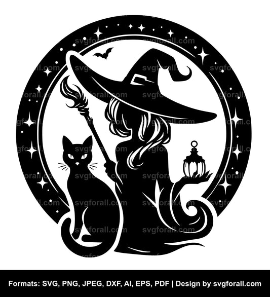 Witch With Cat Cricut SVG