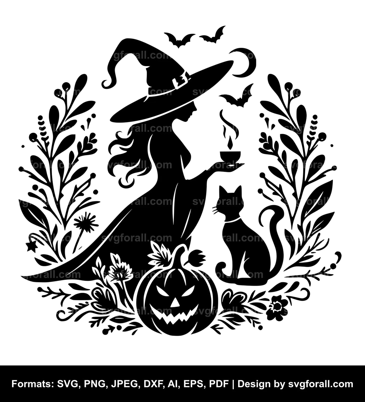 Witch With Cat SVG