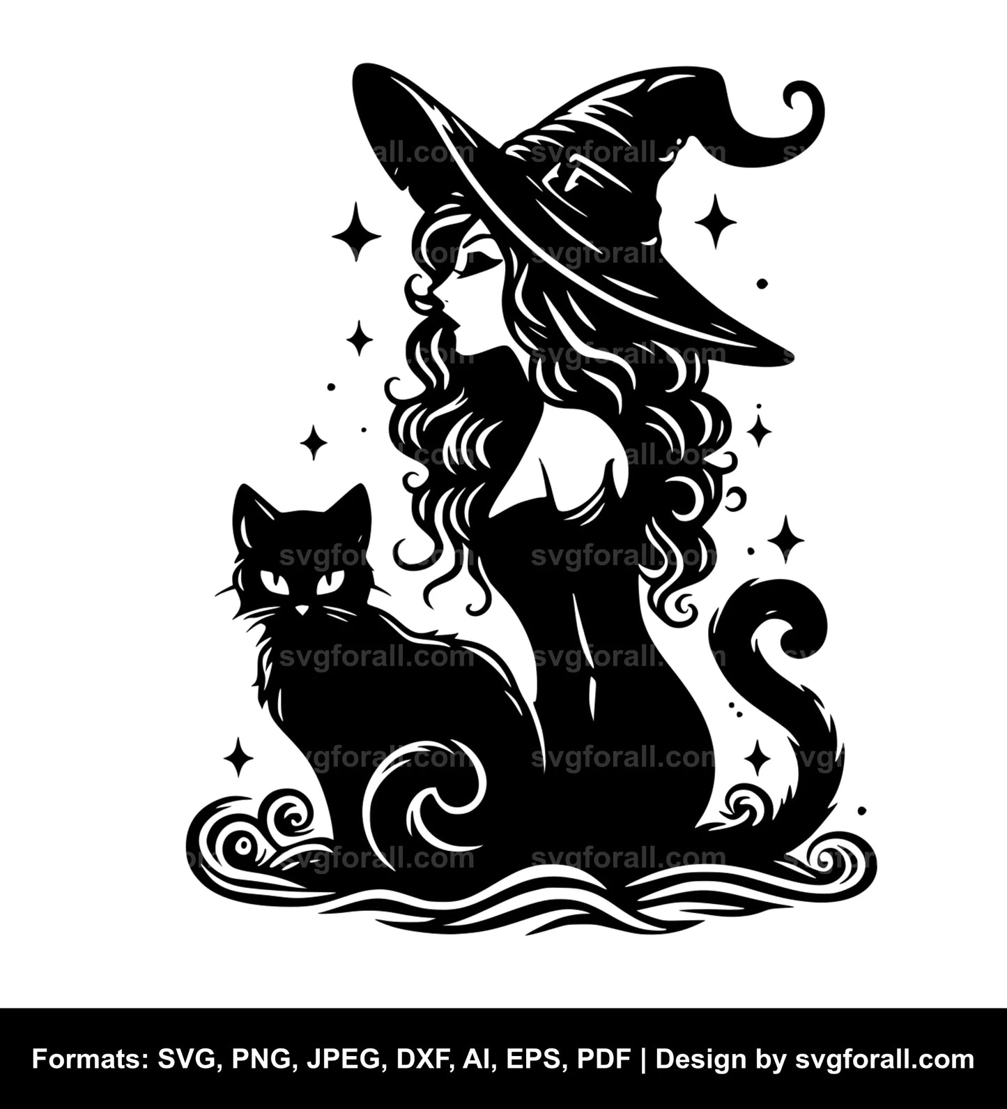 Witch With Cat SVG Clip Art