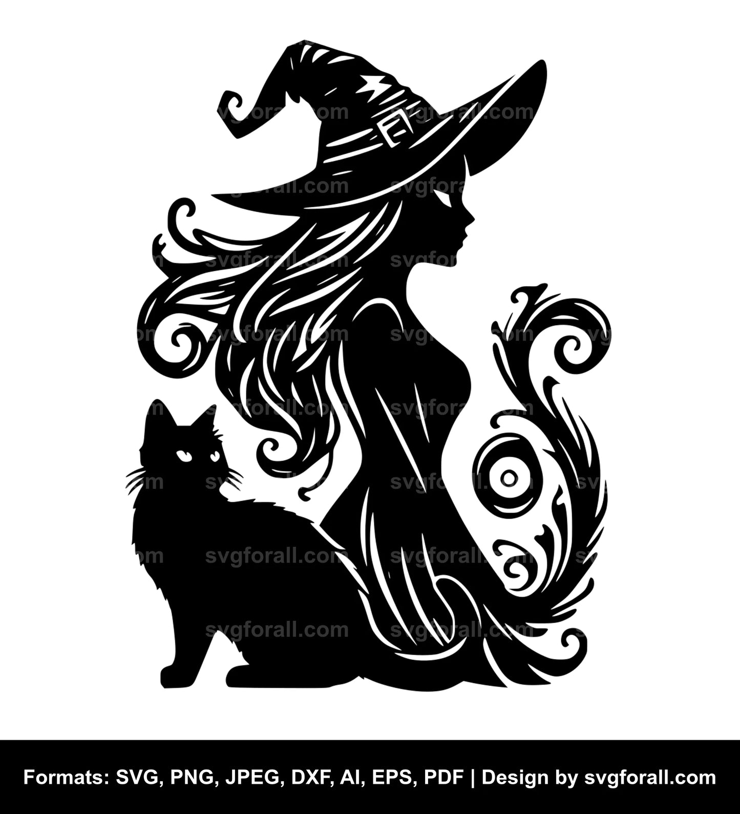 Witch With Cat SVG Clipart