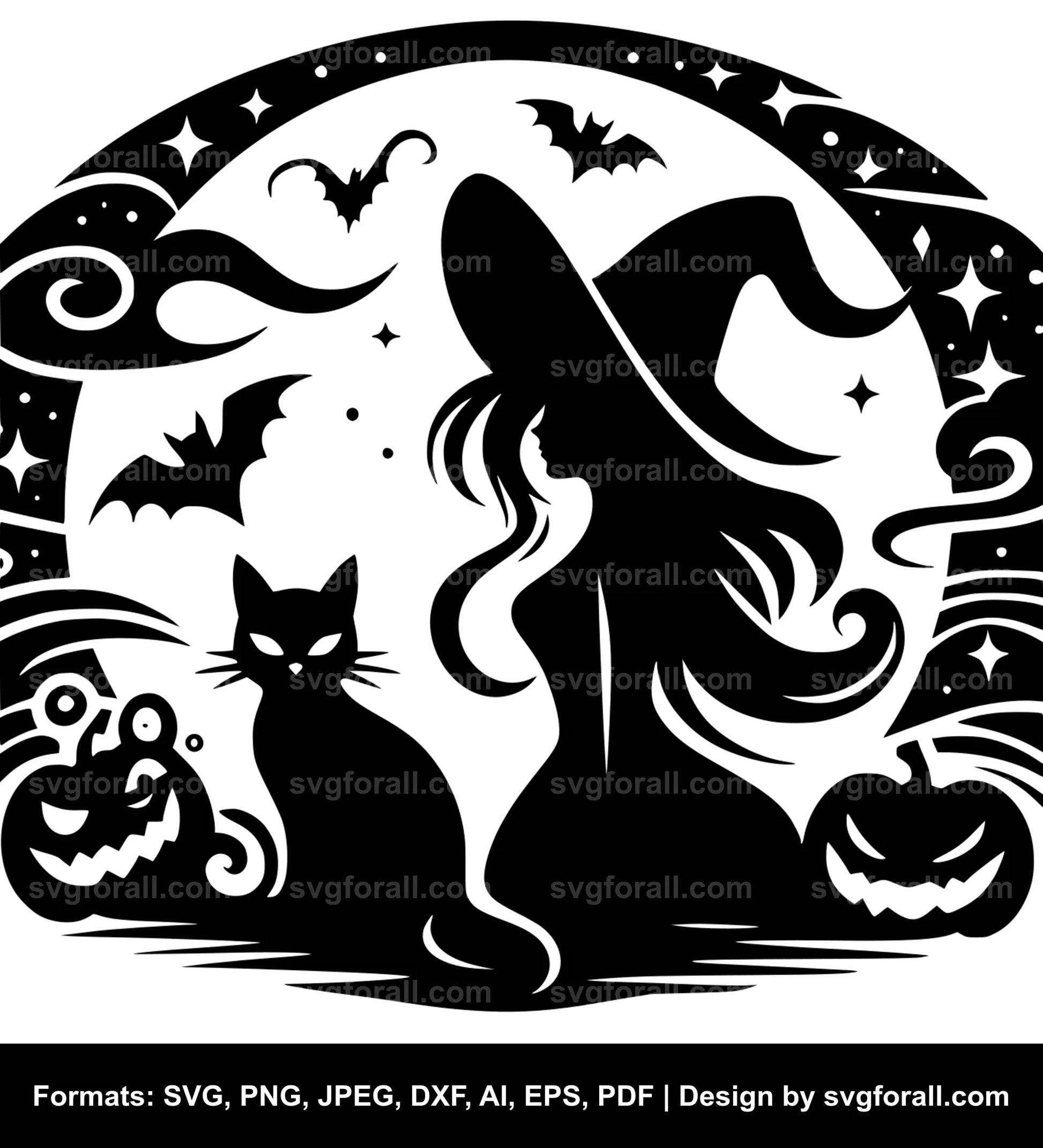 Witch With Cat SVG Cut File