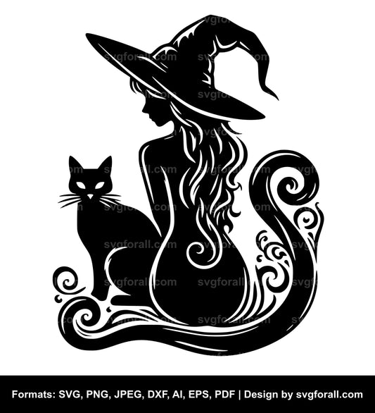 Witch With Cat SVG Design