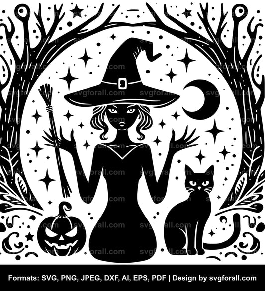 Witch With Cat SVG Download