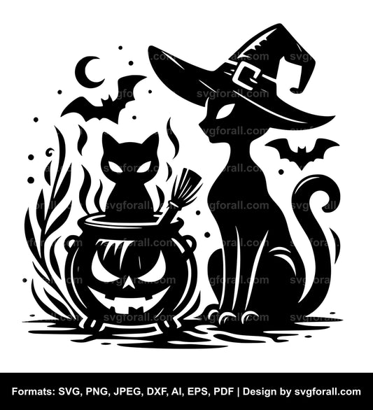 Witch With Cat SVG File