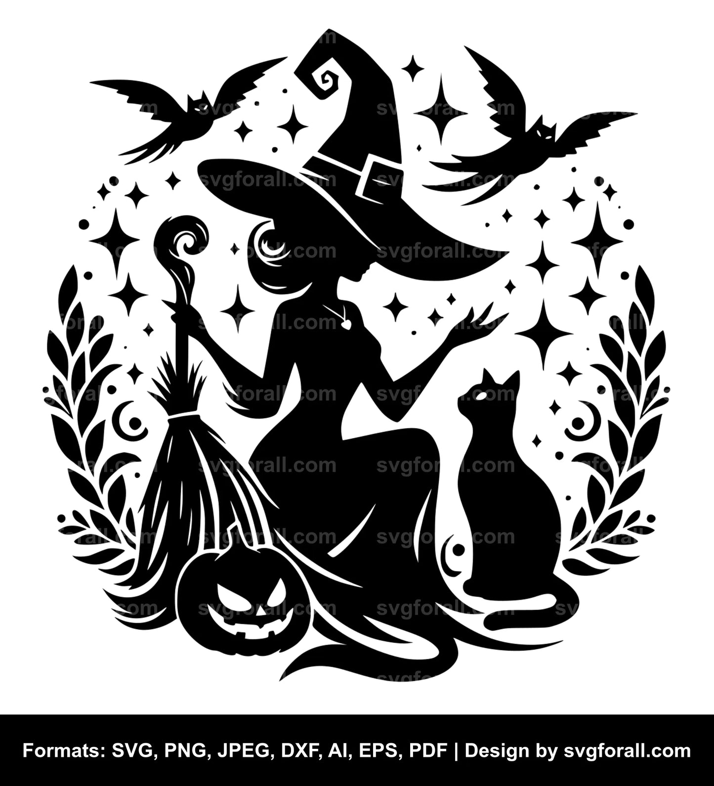 Witch With Cat SVG PNG Image