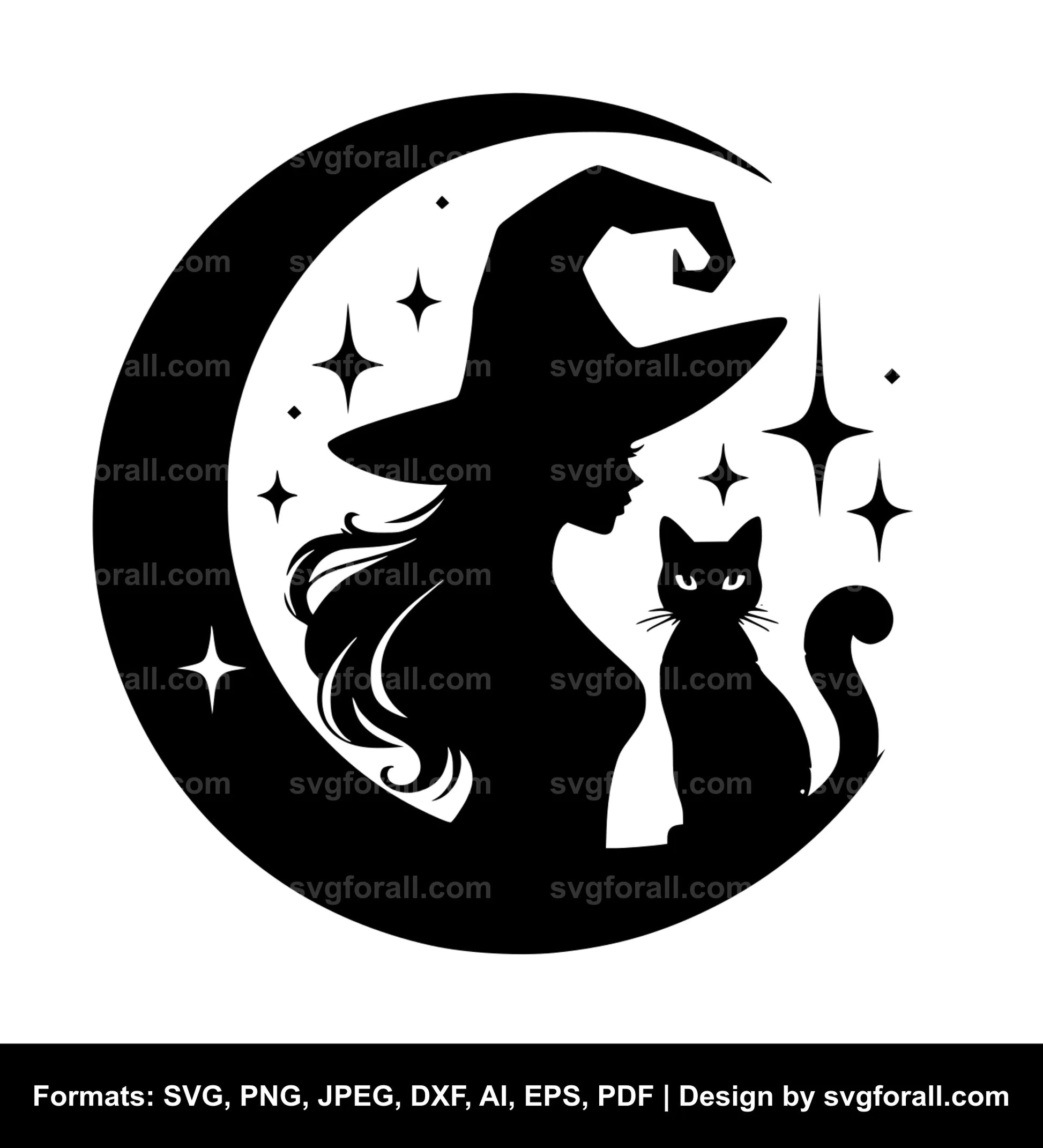 Witch With Cat SVG Vector