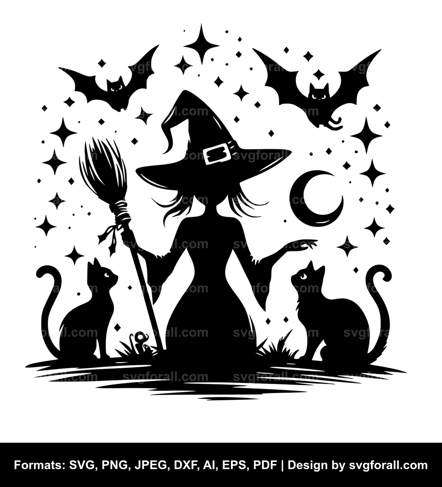 Witch With Cat Vector SVG