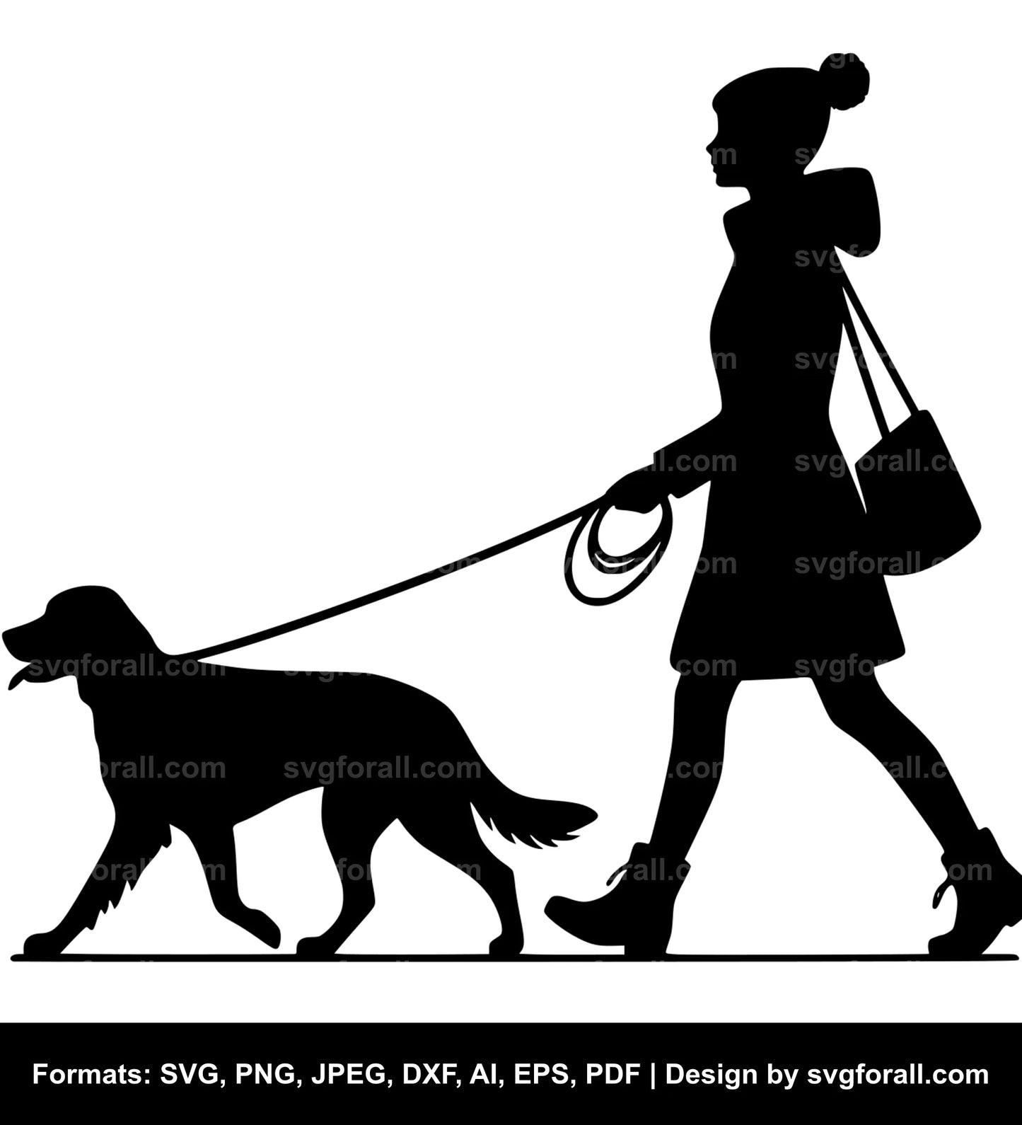 Woman Walking Dog SVG File