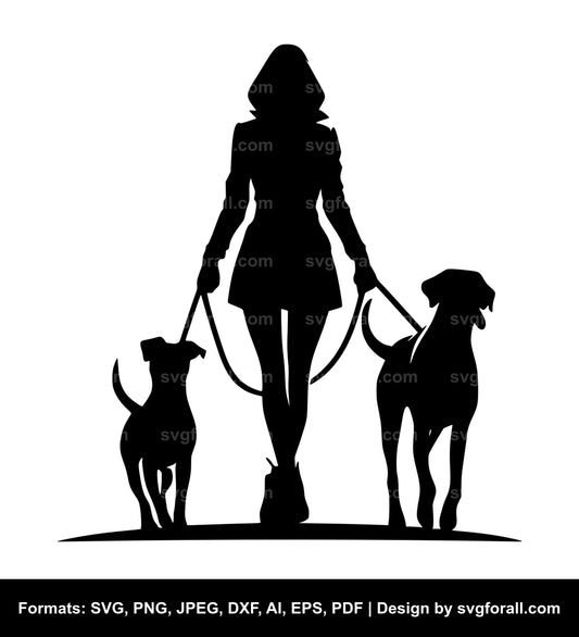 Woman Walking Dog SVG PNG