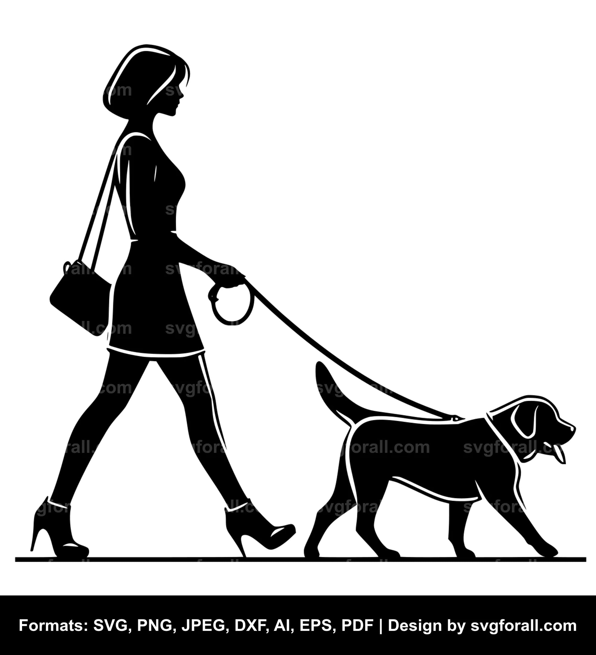 Woman Walking Dog SVG Vector