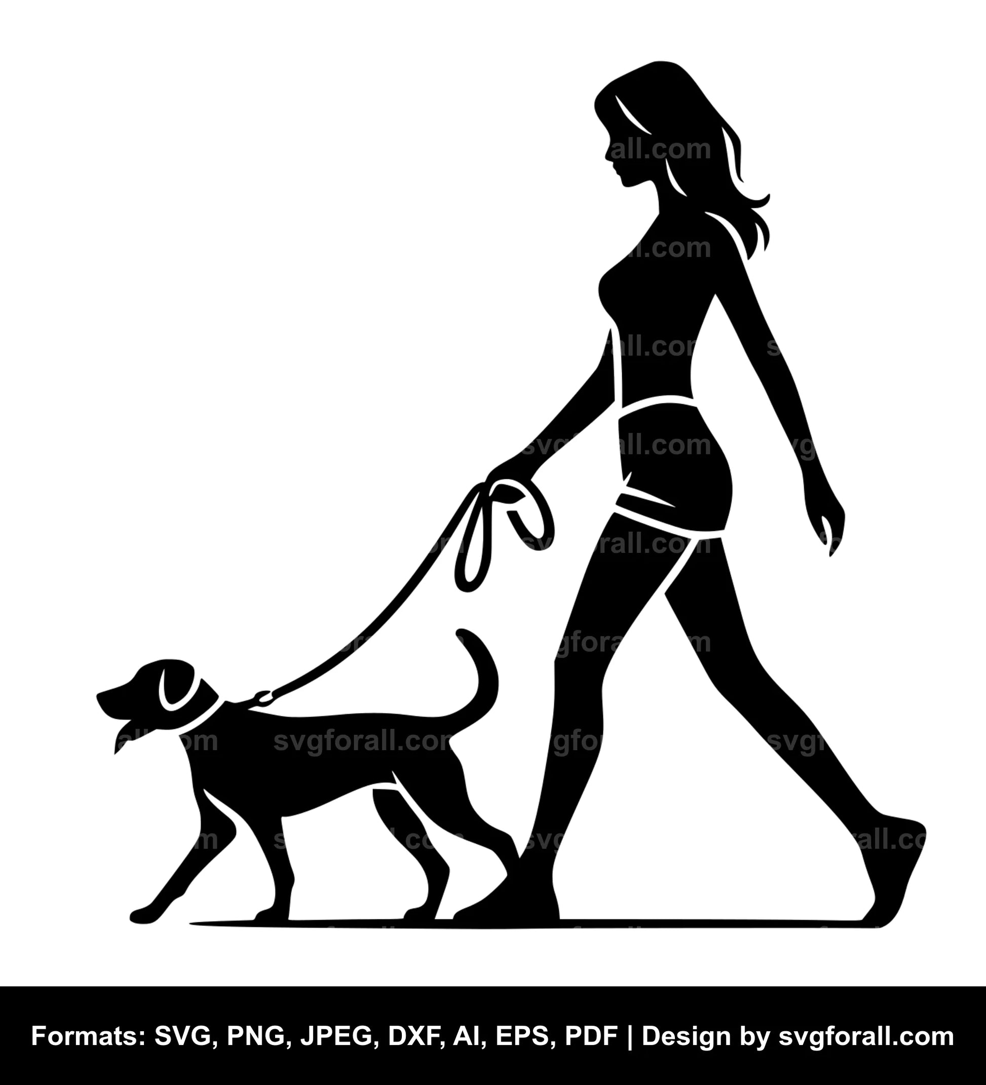 Woman Walking Dog Vector SVG