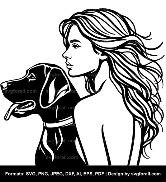 Woman With Dog SVG Vector