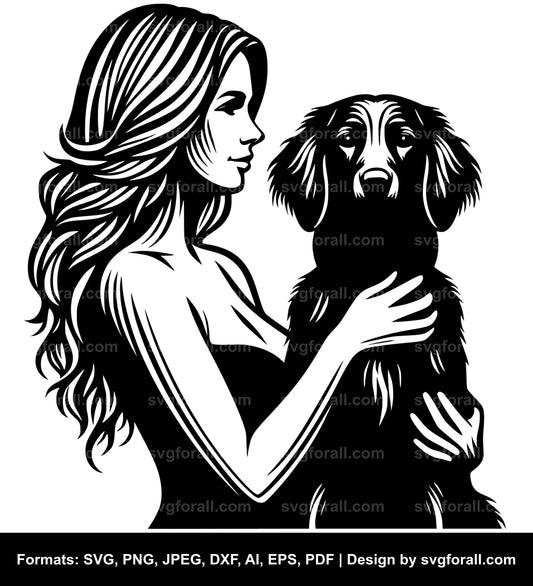 Woman With Dog Vector SVG